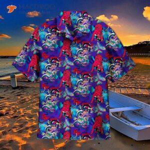 Red Tiger And Dragon Pattern Blue Hawaiian Shirts