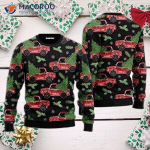 Red Truck And Pine Trees Pattern Ugly Christmas Sweater