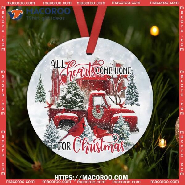 Red Truck Christmas Cardinal Come Home Circle Ceramic Ornament, Monster Truck Christmas Ornament