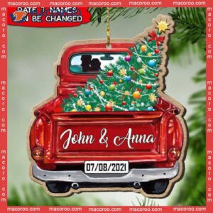 Red Truck Couple Custom-shaped Name Christmas Acrylic Ornament