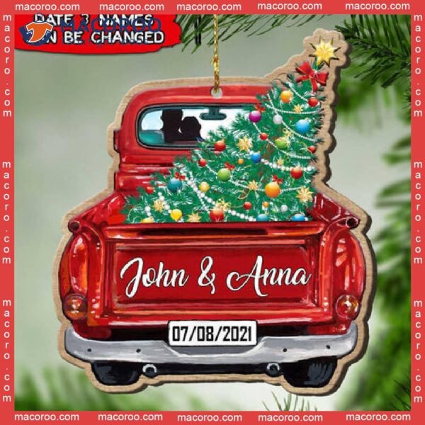 Red Truck Couple Custom-shaped Name Christmas Acrylic Ornament