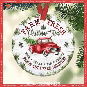 Red Truck Merry Christmas Basic Metal Ornament, Red Truck Christmas Decor