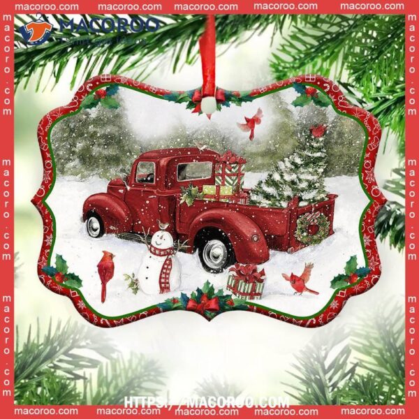 Red Truck For Christmas Metal Ornament, Truck Christmas Ornament