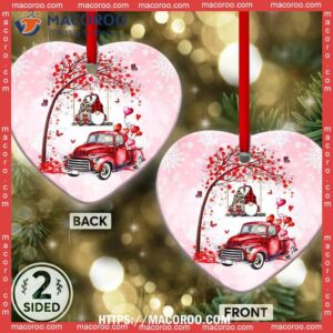 red truck gnome couple heart ceramic ornament red truck christmas decor 0