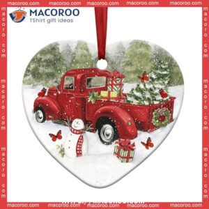 red truck memory butterfly christmas heart ceramic ornament fire truck ornament 0