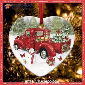 red truck memory butterfly christmas heart ceramic ornament fire truck ornament 1