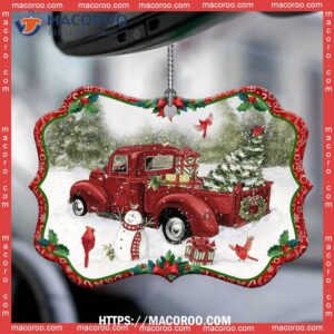 red truck snowman for christmas horizontal ceramic ornament truck ornaments 3