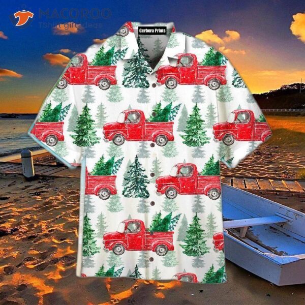 Red Vintage Truck And Christmas Hawaiian Shirts