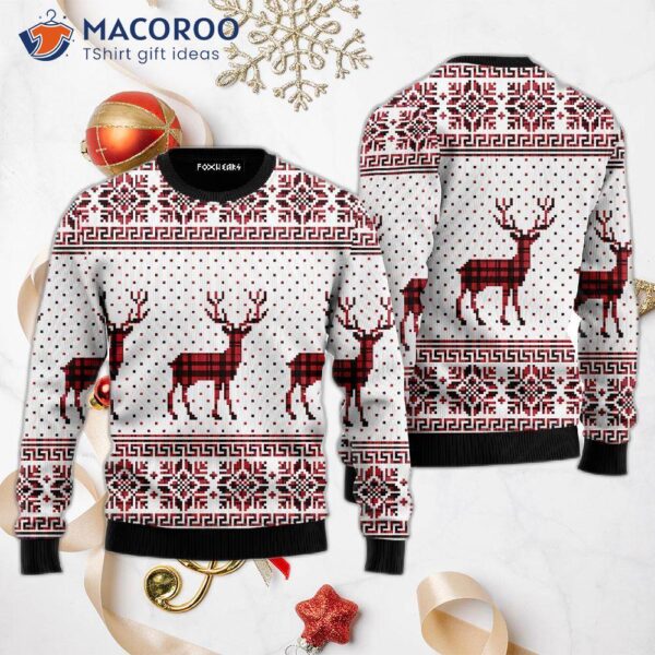 Reindeer Buffalo Plaid Pattern Ugly Christmas Sweater