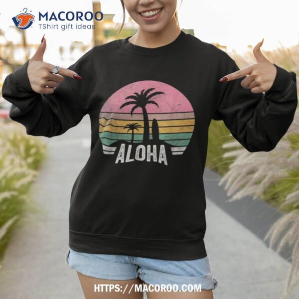 Retro Aloha Hawaii Hawaiian Island Palm Beach Surfboard Surf Shirt