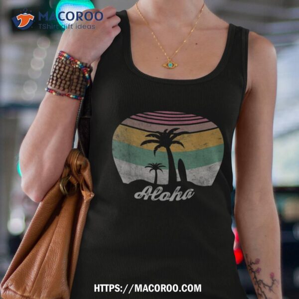 Retro Aloha Hawaii Hawaiian Island Palm Beach Surfboard Surf Shirt