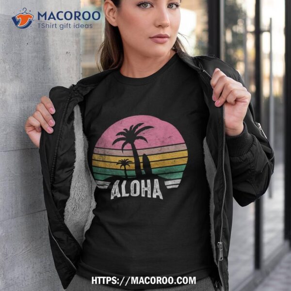 Retro Aloha Hawaii Hawaiian Island Palm Beach Surfboard Surf Shirt