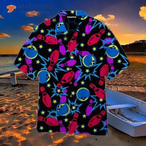 Retro Bowl Fluorescent Pattern Black Hawaiian Shirts