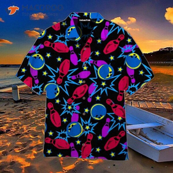 Retro Bowl Fluorescent Pattern Black Hawaiian Shirts