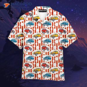 Retro Car Vintage Striped Pattern Red Hawaiian Shirts