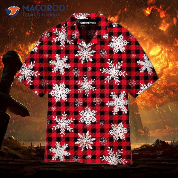 Retro Christmas Snowflakes On Buffalo Plaid Pattern Red Hawaiian Shirts