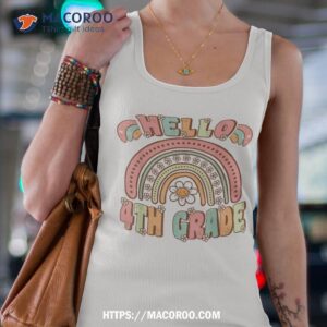 retro first day of school hello 4th grade teacher rainbow shirt tank top 4