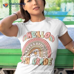 retro first day of school hello 4th grade teacher rainbow shirt tshirt 1