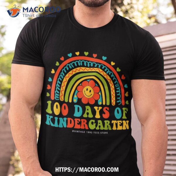 Retro Groovy 100 Days Of Kindergarten Teachers Kids Rainbow Shirt