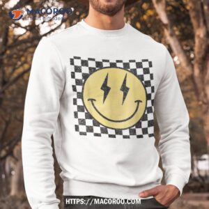 retro happy face shirt checkered pattern smile trendy sweatshirt