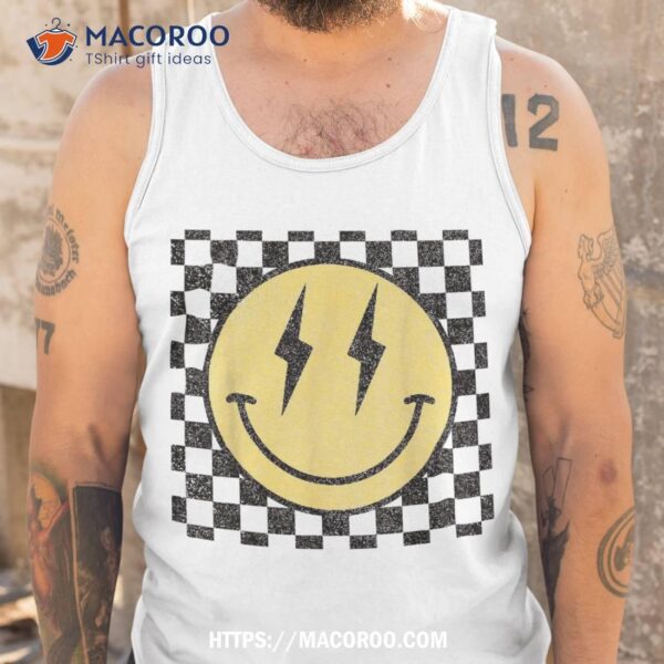 Retro Happy Face Shirt Checkered Pattern Smile Trendy