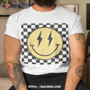Retro Happy Face Shirt Checkered Pattern Smile Trendy