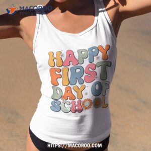 retro happy first day of school teachers kids back to shirt tank top 2