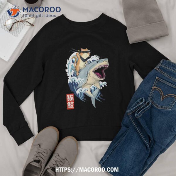 Retro Japanese Samurai Cat Shark Vintage Kanagawa Shirt