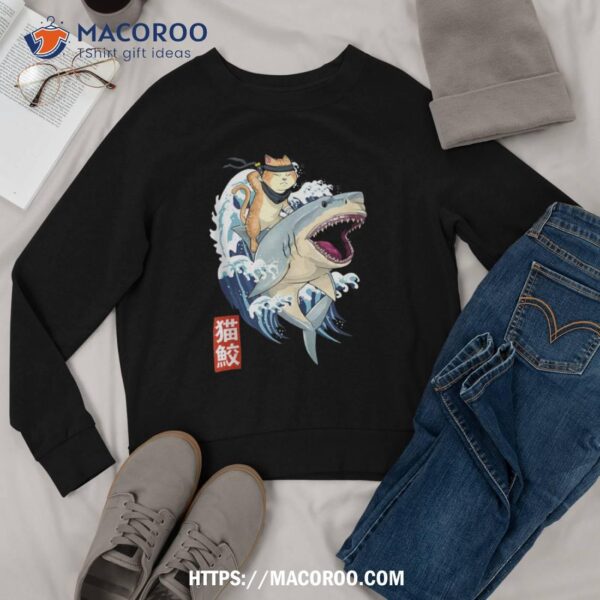 Retro Japanese Samurai Cat Shark Vintage Kanagawa Shirt