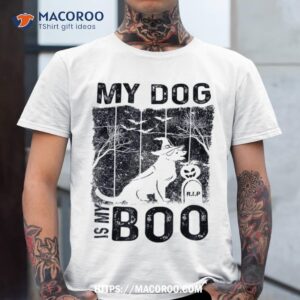 retro my dog is boo ghost hippie halloween spooky puppy shirt halloween presents tshirt