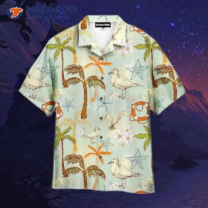 Retro Palm Tree Beach White Hawaiian Shirts