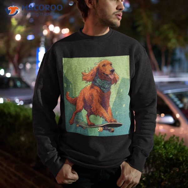 Retro Skateboarding Irish Setter Dog Skateboard Shirt