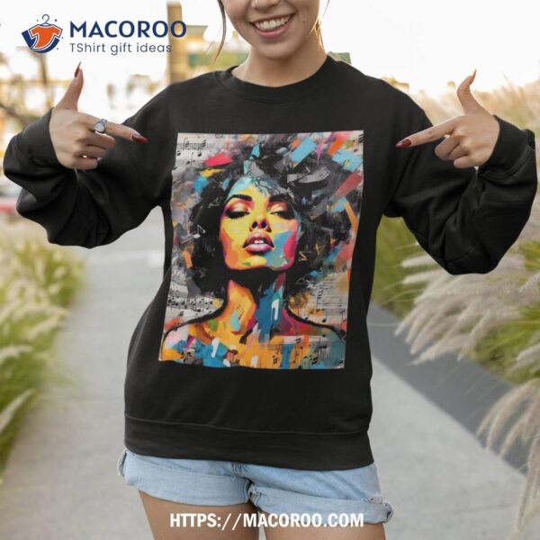 Rhythm Revival: Urban Melodies In Pop Street Art Black Woman Shirt