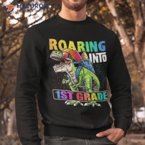 roaring into 1st grade dinosaur backpack back to school boys shirt sweatshirt