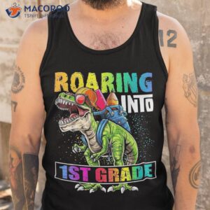 roaring into 1st grade dinosaur backpack back to school boys shirt tank top