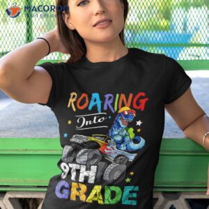 roaring into 9th grade t rex dinosaur back to school shirt tshirt 1