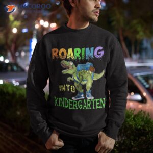 roaring into kindergarten dinosaur t rex back to school boys shirt sweatshirt