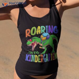 roaring into kindergarten dinosaur t rex back to school boys shirt tank top 2