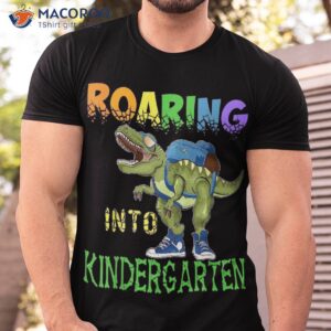 roaring into kindergarten dinosaur t rex back to school boys shirt tshirt