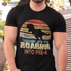 roaring into pre k dinosaur back to school first day boys shirt tshirt