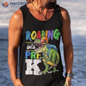 roaring into pre k t rex dinosaur back to school boys gift shirt tank top