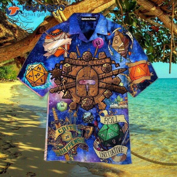 Roll Your Dice In A Game Of Dungeons And Dragons While Wearing Blue Hawaiian Shirts.
