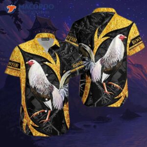 Rooster Black And Yellow Hawaiian Shirt
