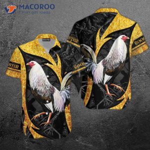 rooster black and yellow hawaiian shirt 1