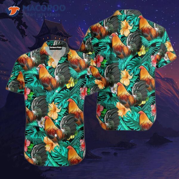 Rooster Chicken Blue Leaf Hawaiian Shirts