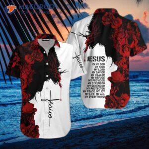 rose jesus easter black and red hawaiian shirts 1