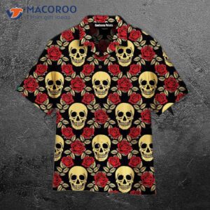 Roses And Skulls Pattern Hawaiian Shirts