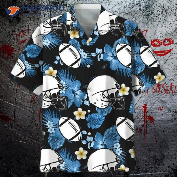 Rugby Nature Blue Flower Pattern Black Hawaiian Shirts