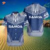 Samoan Polynesian Blue And White Hawaiian Shirts
