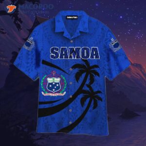 Samoan Polynesian Palm Tree Patterned Blue Hawaiian Shirts